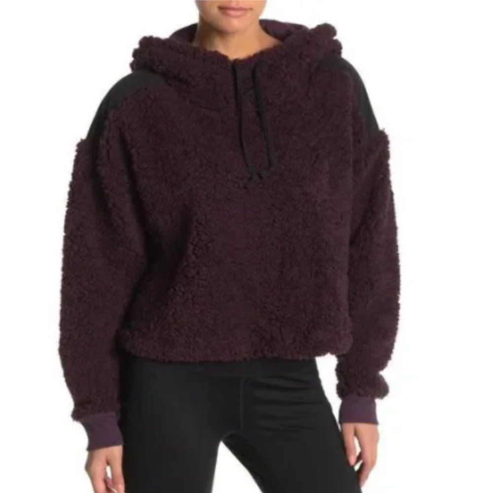 Zella Cropped Fleece Sherpa Hooded Purple Pullover S